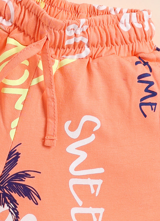 Orange Printed Shorts for Girls by Biskid