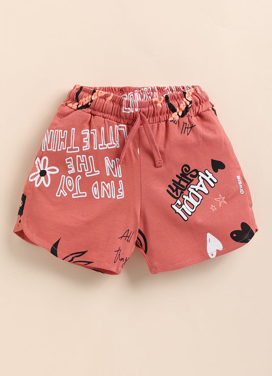 Peach Printed Shorts for Girls by Biskid