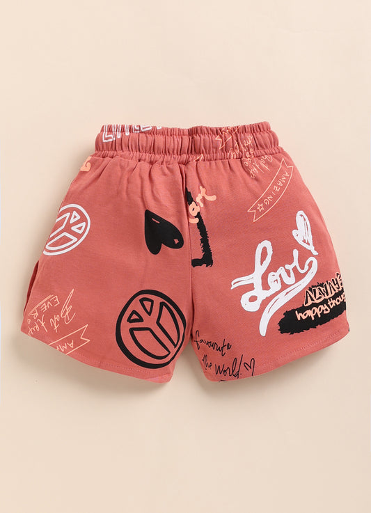 Peach Printed Shorts for Girls by Biskid