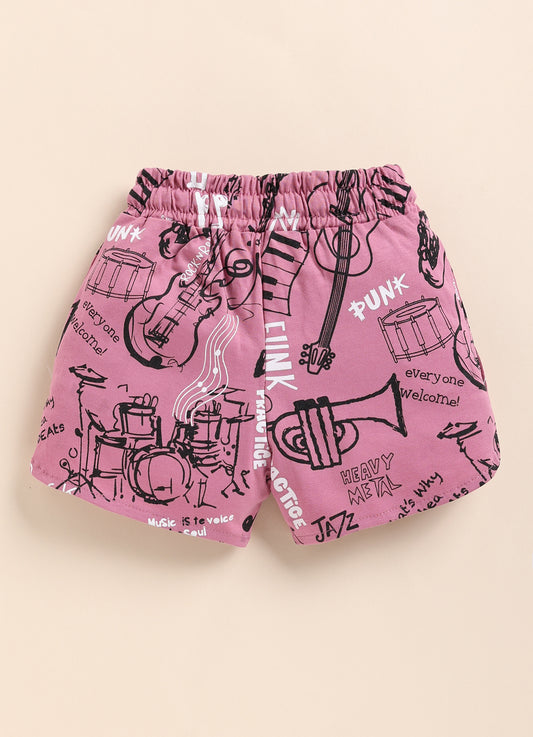 Pink Printed Shorts for Girls by Biskid