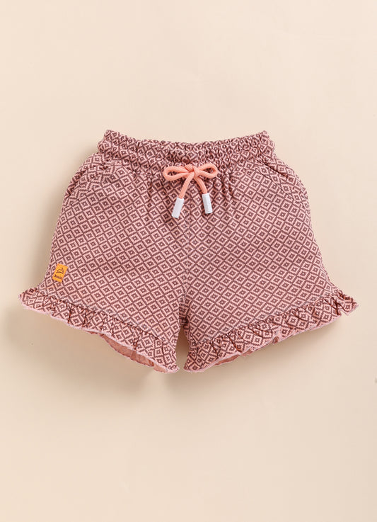 Peach Printed Shorts for Girls by Biskid