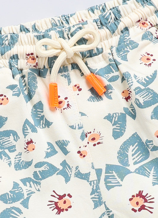 Beige&Blue Foral  Printed Shorts for Girls by Biskid