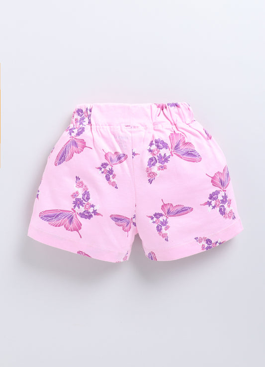 Beige Blue & Brown Printed Shorts for Girls by Biskid