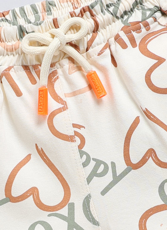 Beige&Brown Love Shape Printed Shorts for Girls by Biskid