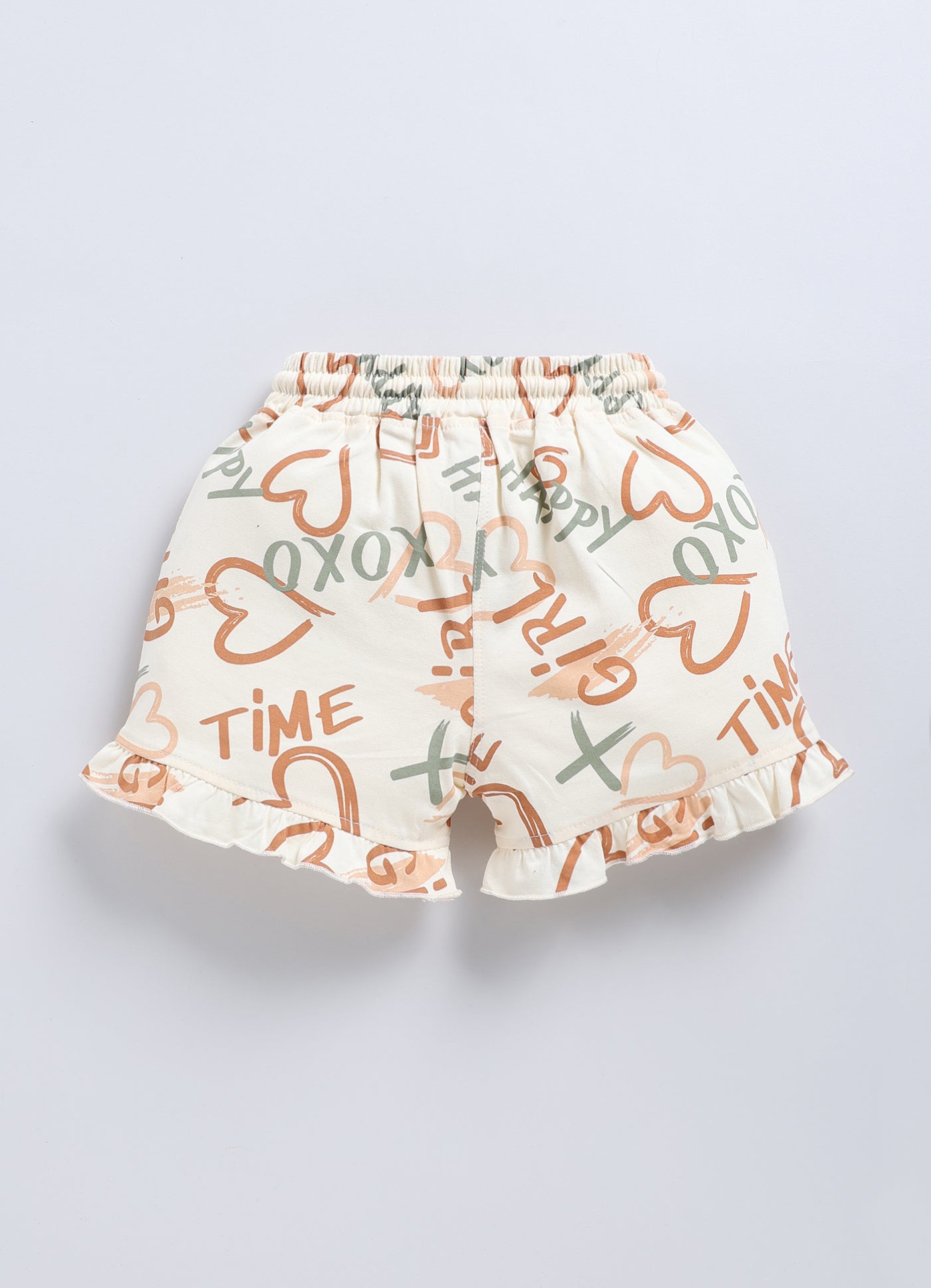 Beige Brown & Lemon Printed Shorts for Girls by Biskid