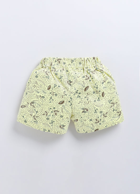 Beige Brown & Lemon Printed Shorts for Girls by Biskid