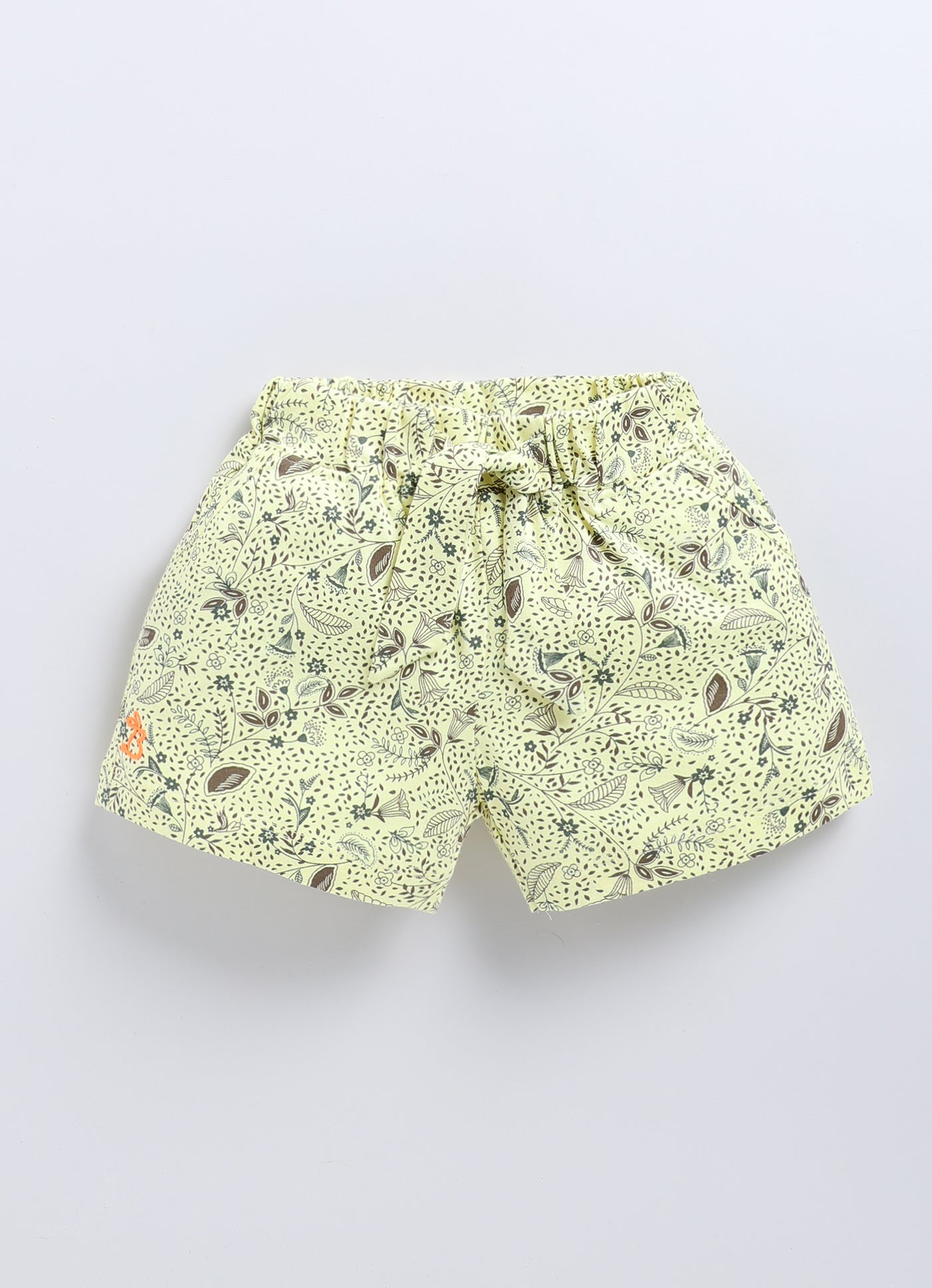 Beige Brown & Lemon Printed Shorts for Girls by Biskid