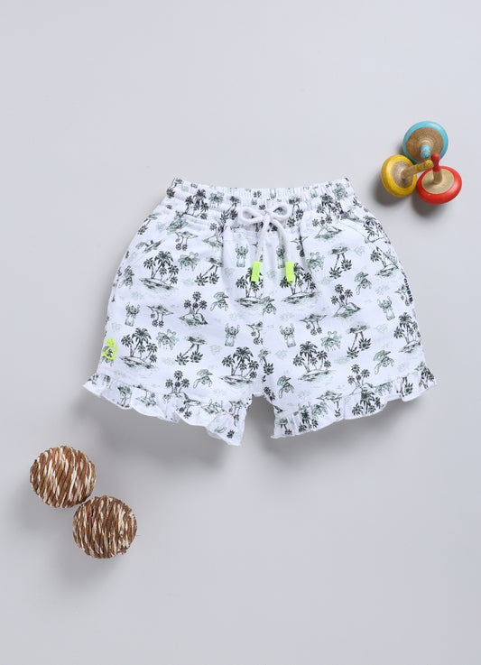 White&Black Foral  Printed Shorts for Girls by Biskid