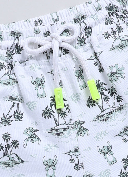 White&Black Foral  Printed Shorts for Girls by Biskid