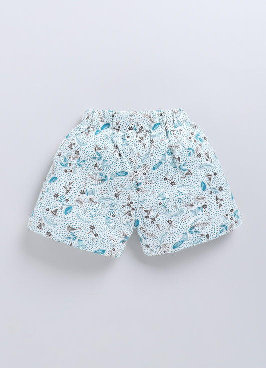 White Black & White Blue Printed Shorts for Girls by Biskid