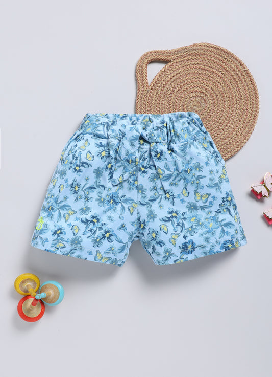 Blue Butterfly Printed Shorts for Girls by Biskid