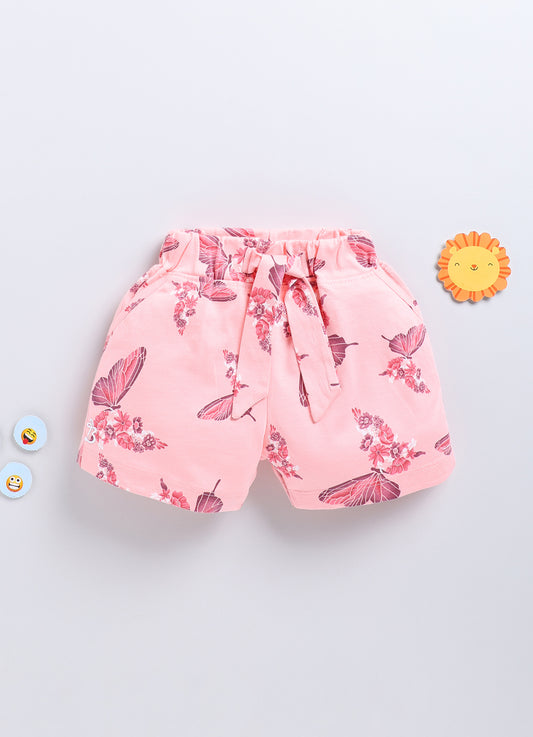 Peach Butterfly Printed Shorts for Girls by Biskid