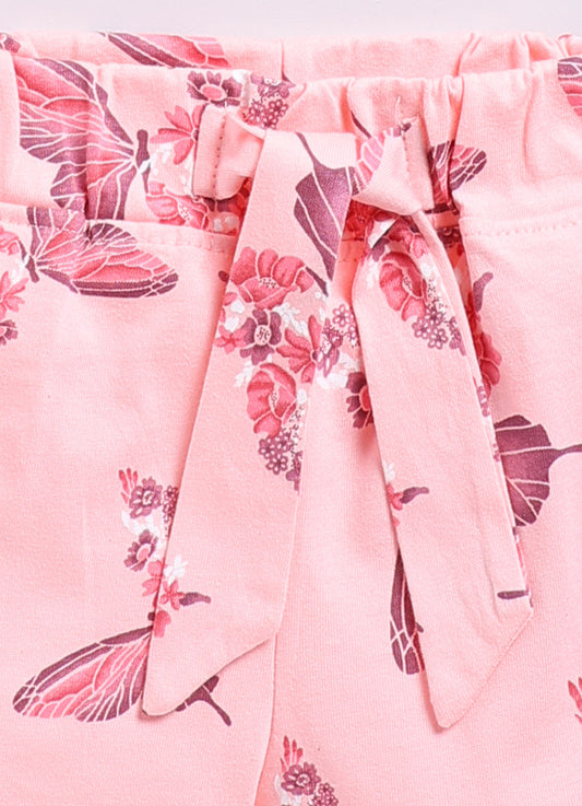 Peach Butterfly Printed Shorts for Girls by Biskid