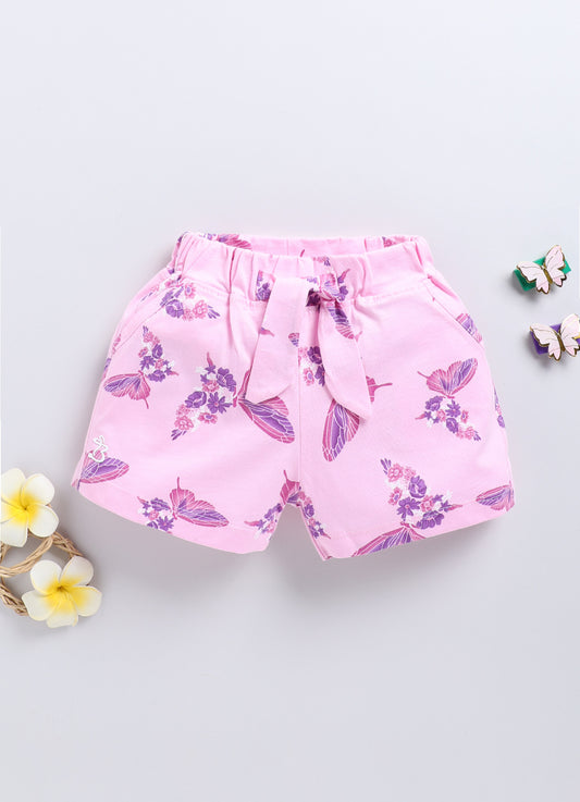Pink Butterfly Printed Shorts for Girls by Biskid