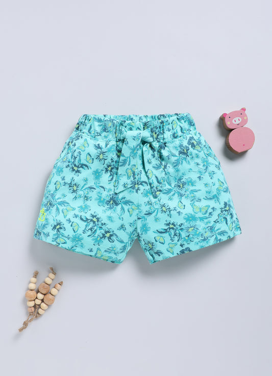 SeaGreen Butterfly Printed Shorts for Girls by Biskid