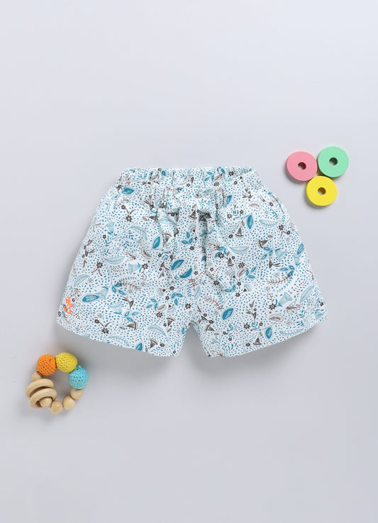 White&Blue Printed Shorts for Girls by Biskid