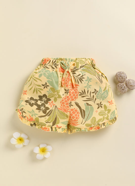 Gold Foral  Printed Shorts for Girls by Biskid