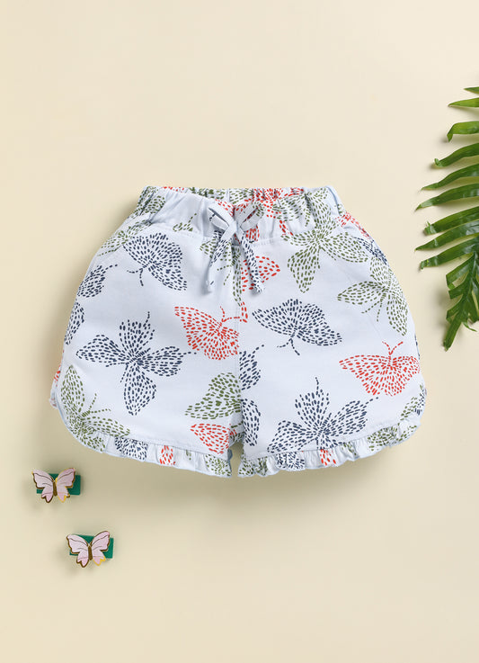 P. Blue Butterfly Printed Shorts for Girls by Biskid