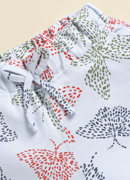 P. Blue Butterfly Printed Shorts for Girls by Biskid