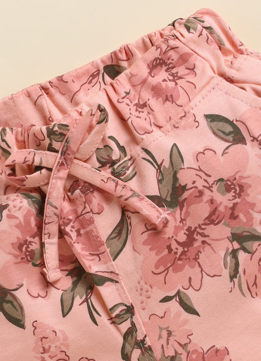 Peach Foral  Printed Shorts for Girls by Biskid