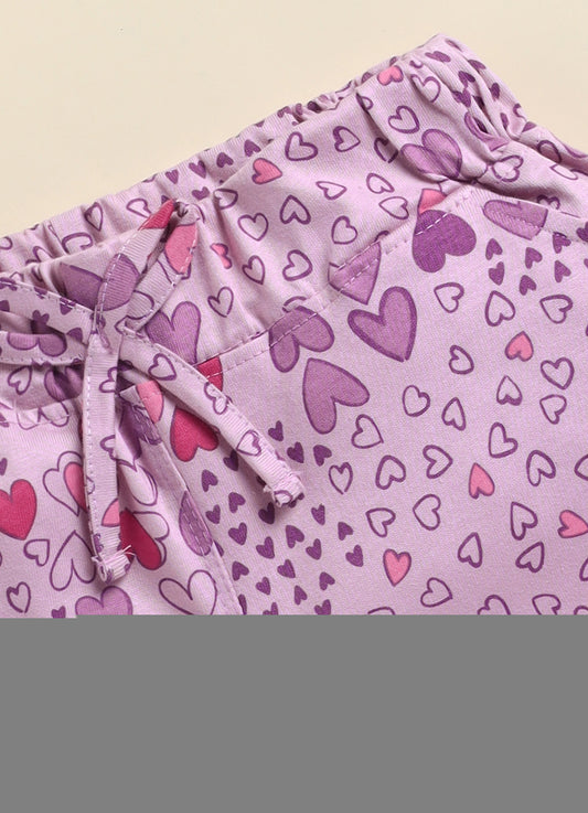 Purple Love Shape Printed Shorts for Girls by Biskid