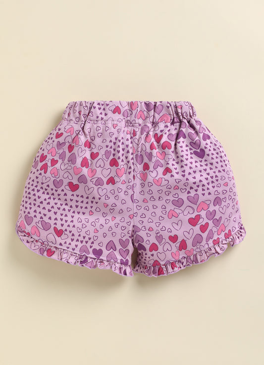 Purple Love Shape Printed Shorts for Girls by Biskid