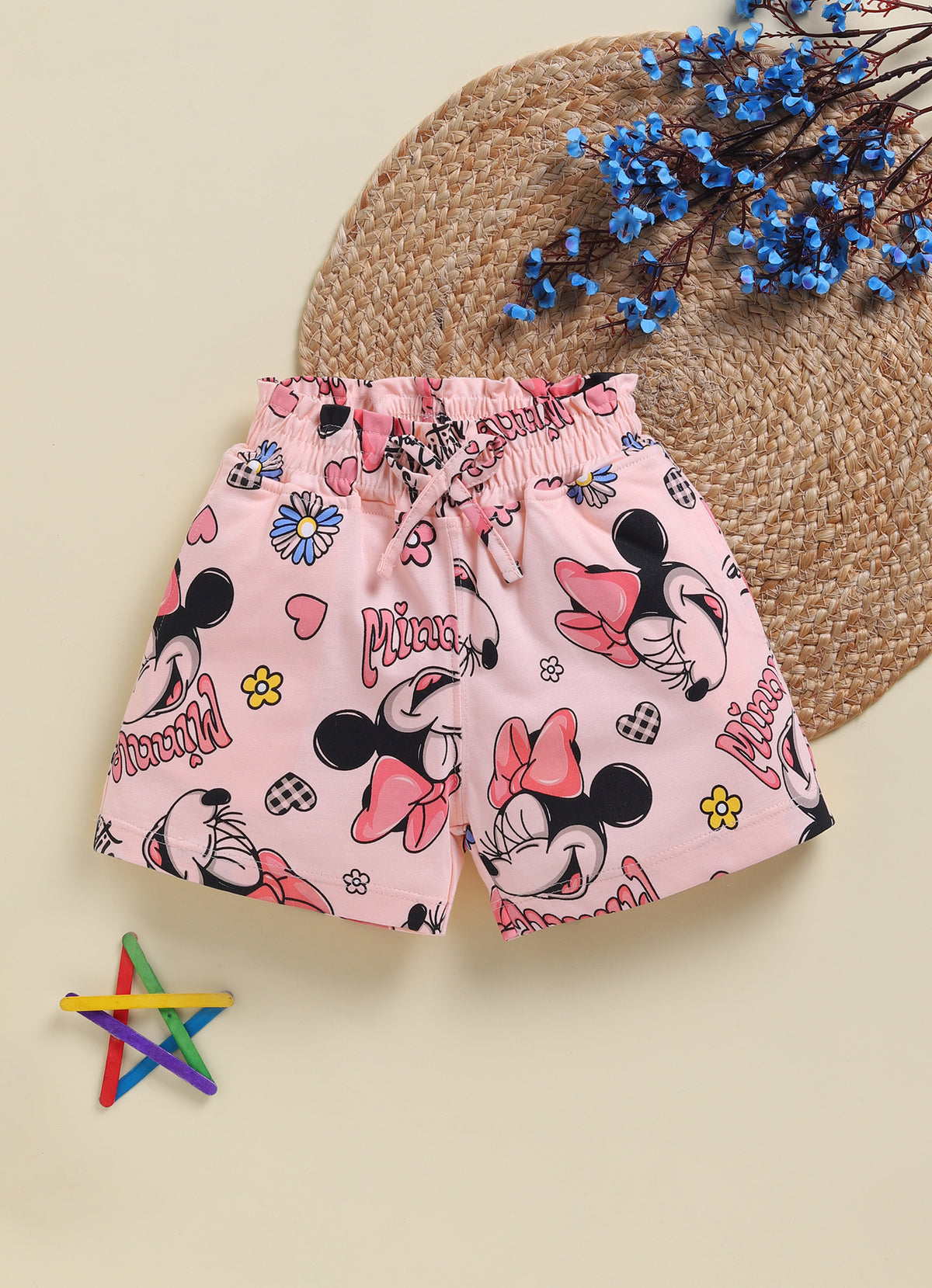 Biskid Girls Disney Light Peach & Pink Printed Casual Shorts Pack of 2