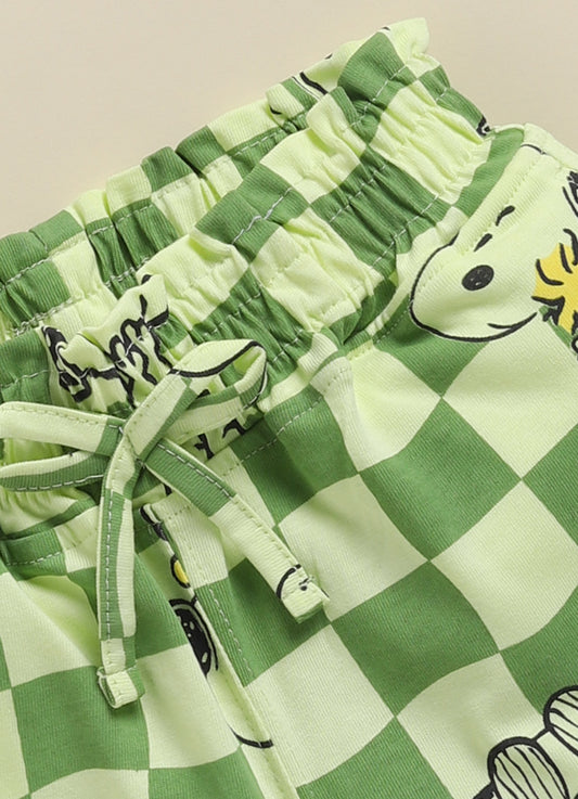 Green Snoopy Checks  for Girls by Biskid