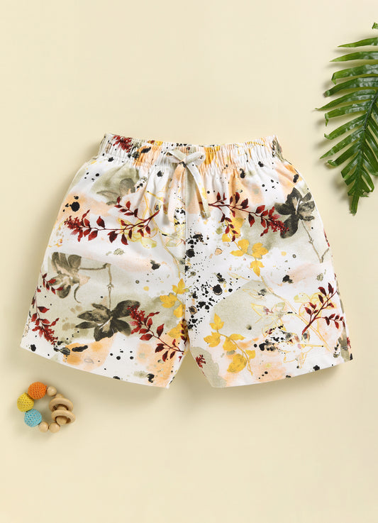 Biskid Girls Abstract Foliage and Tropical Hibiscus Floral Casual Cotton Shorts Combo (Pack of 2)