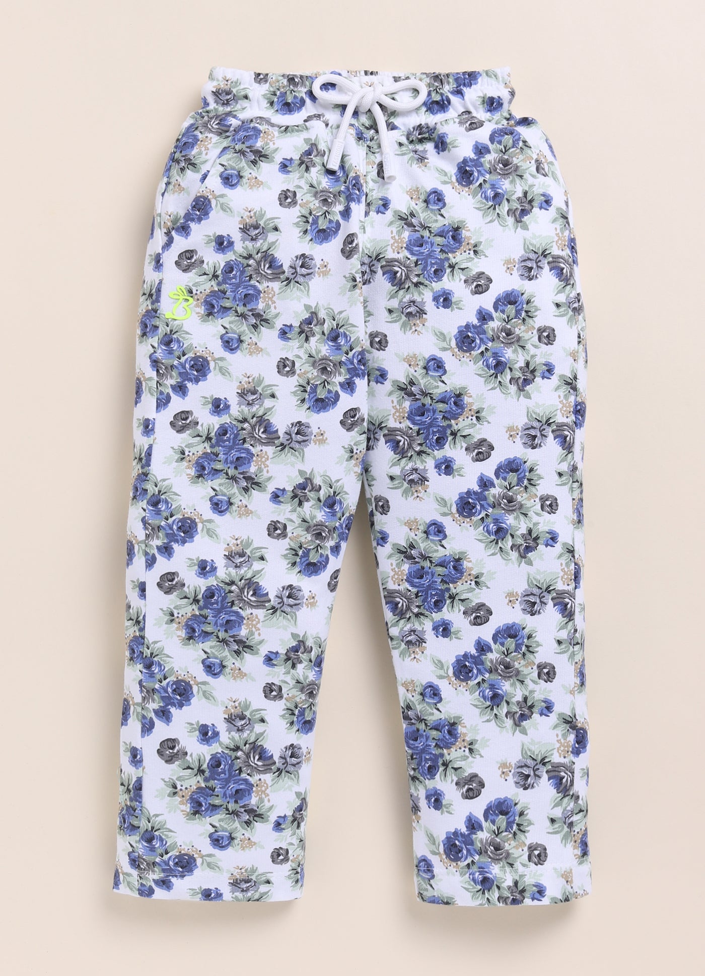 Navy Foral  Printed Long Pant for Girls by Biskid