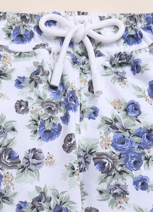 Navy Foral  Printed Long Pant for Girls by Biskid