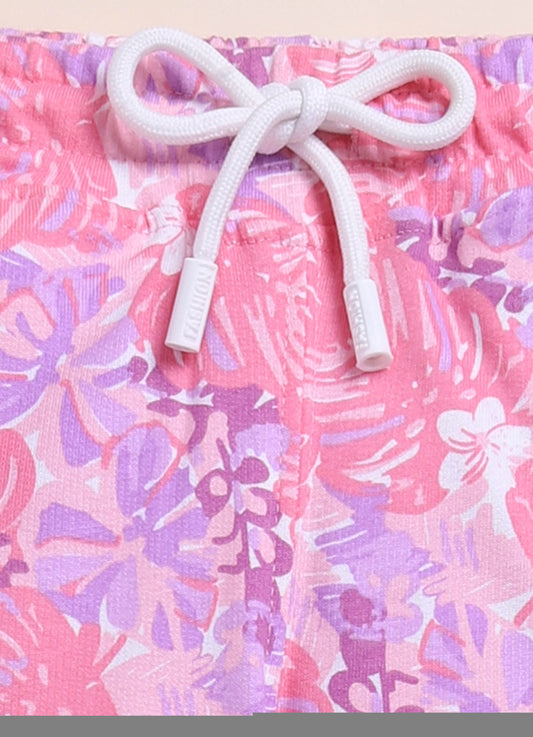 Pink Foral  Printed Long Pant for Girls by Biskid
