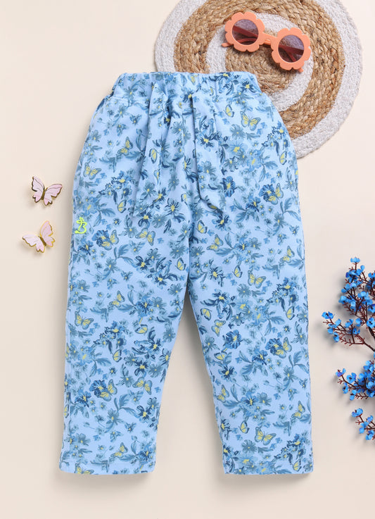 P.Blue Foral  Printed Long Pant for Girls by Biskid