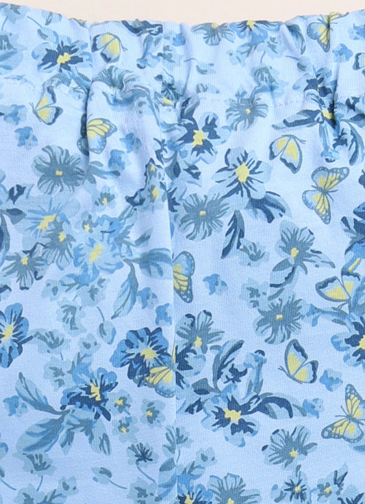 P.Blue Foral Printed Long Pant for Girls by Biskid
