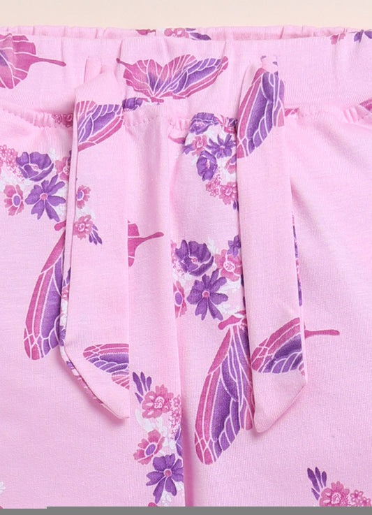 Pink Foral  Printed Long Pant for Girls by Biskid