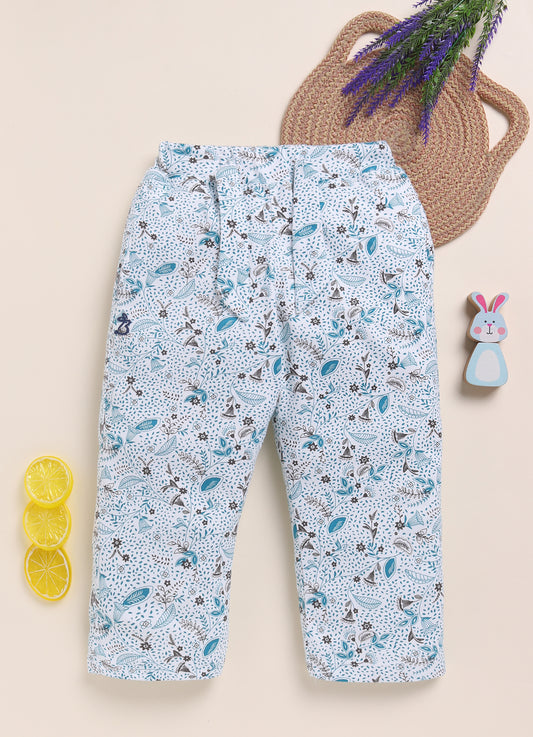 White Foral  Printed Long Pant for Girls by Biskid