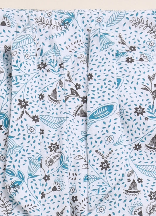 White Foral Printed Long Pant for Girls by Biskid