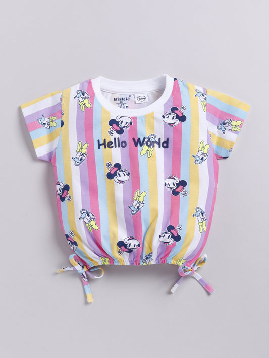 Pink Micky Stripes Crop Top for Girls by Biskid