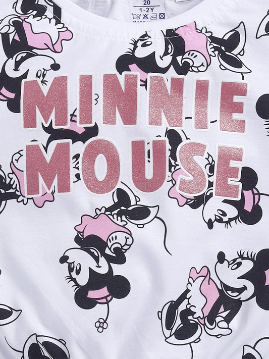 White Micky Printed Crop Top for Girls by Biskid