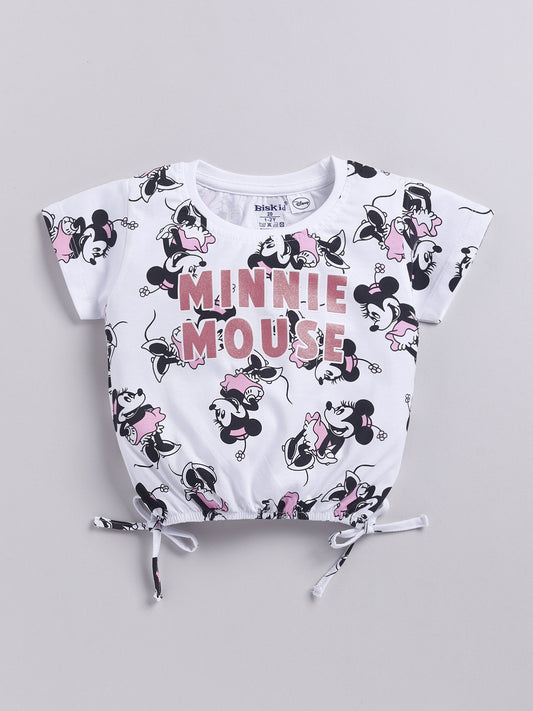 White Micky Printed Crop Top for Girls by Biskid
