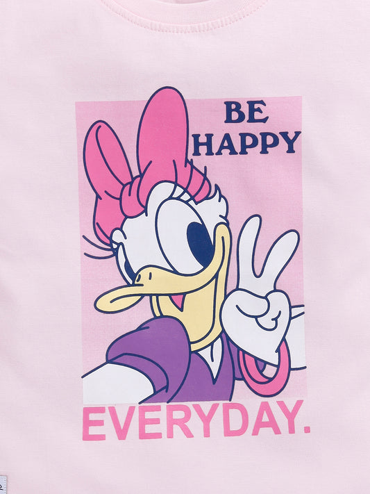 Pink Donald Duck Printed Top for Girls by Biskid