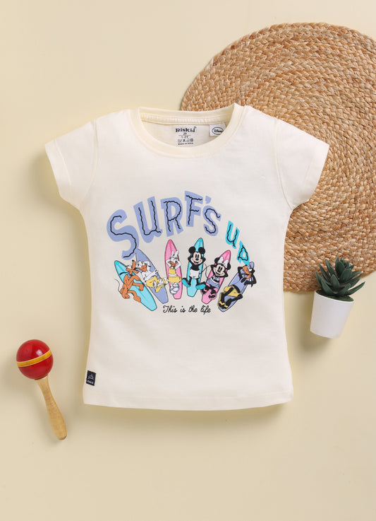 Cream Minnie Printed Top for Girls by Biskid