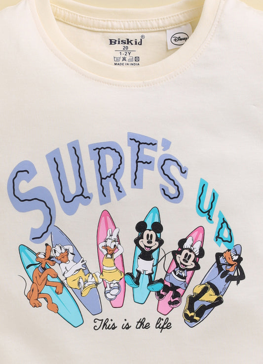 Cream Minnie Printed Top for Girls by Biskid