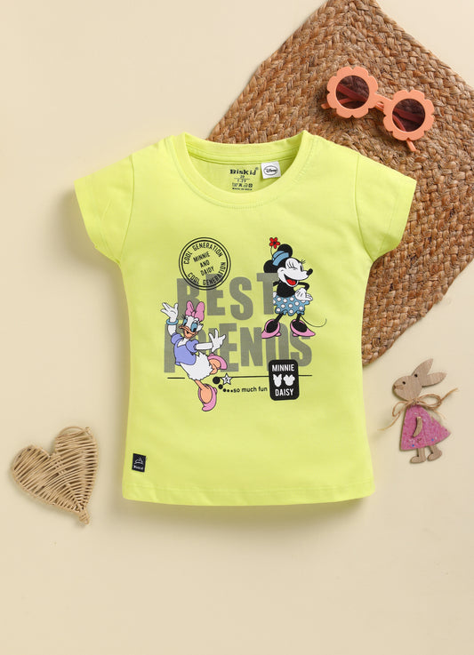 Lime Green Minnie Printed Top for Girls by Biskid