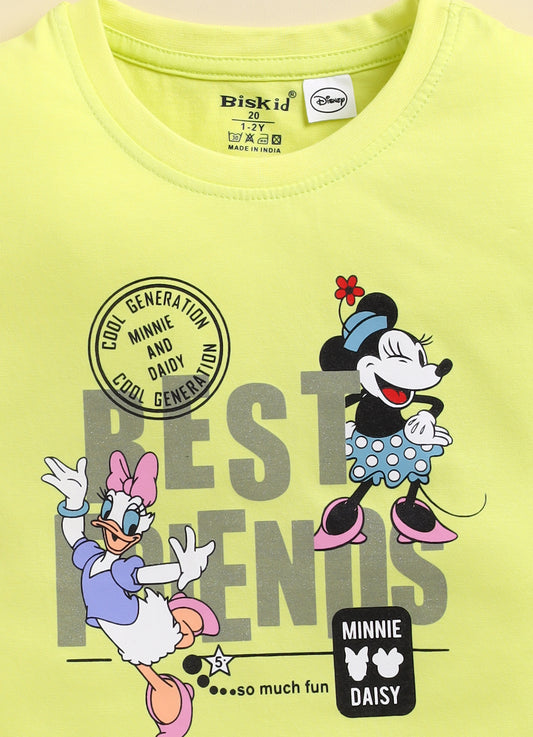 Lime Green Minnie Printed Top for Girls by Biskid