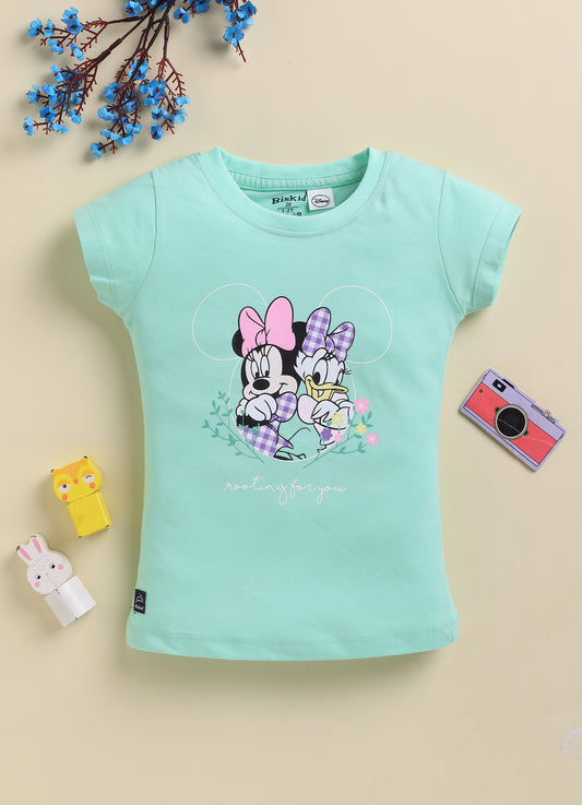 Light Green Minnie Printed Top for Girls by Biskid
