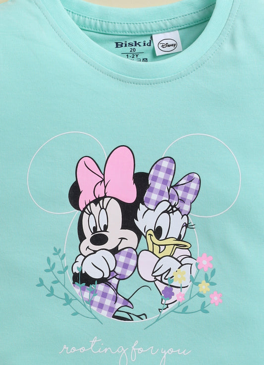 Light Green Minnie Printed Top for Girls by Biskid