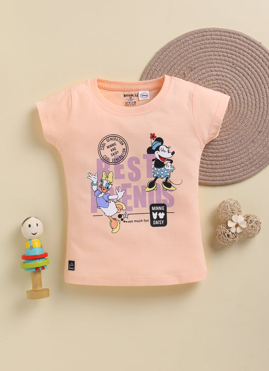 Light Peach Minnie Printed Top for Girls by Biskid