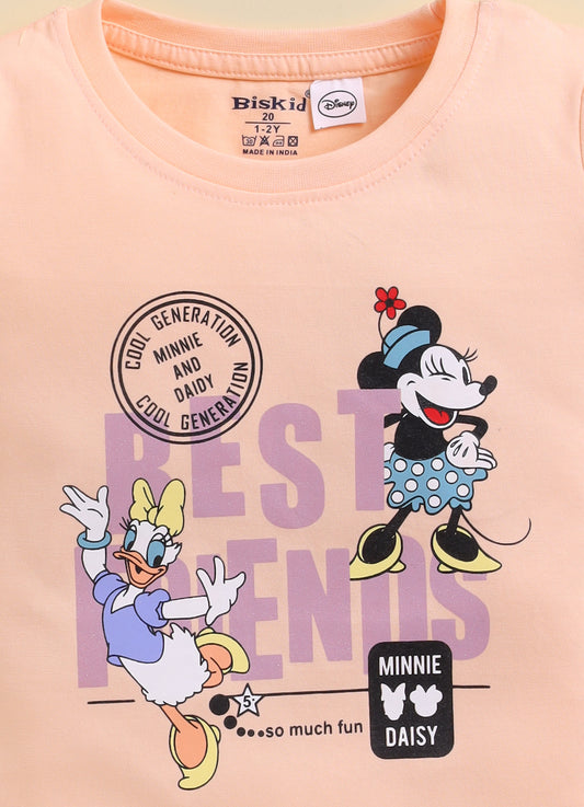 Light Peach Minnie Printed Top for Girls by Biskid