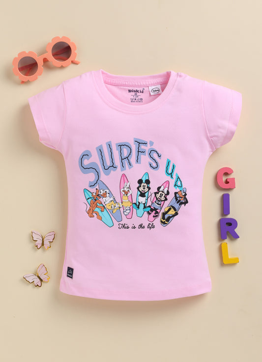 Pink Minnie Printed Top for Girls by Biskid